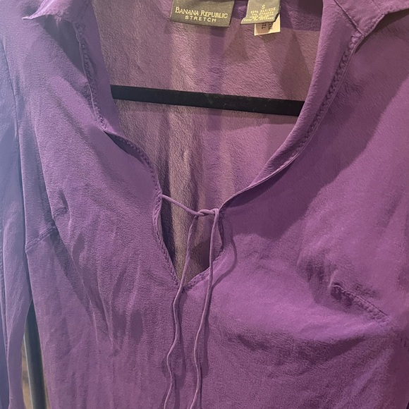 Y2K Banana Republic Purple Silk Sheer Long-Sleeve Top - Vintage - Picture 6 of 7